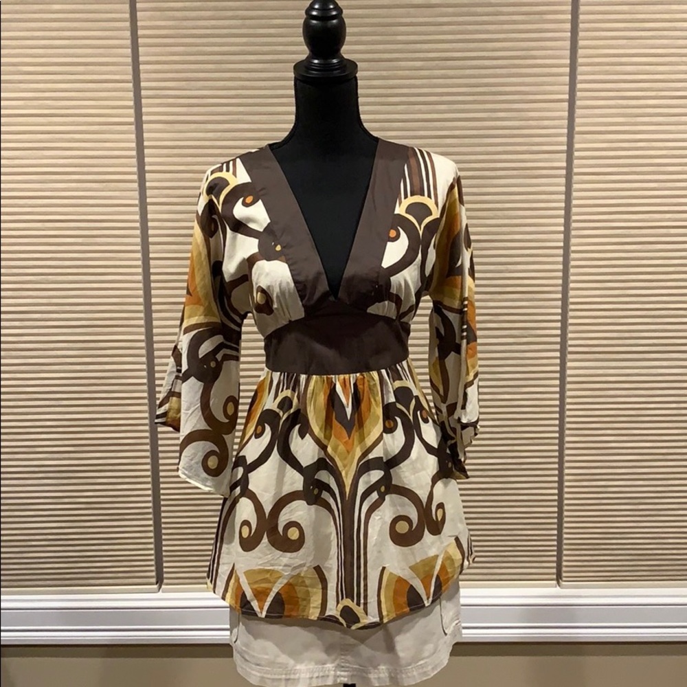 🍁Plunge v-neck shirt bell sleeves ties in back